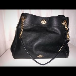 COACH Edie Turnlock Shoulder Bag w/ Goldchain